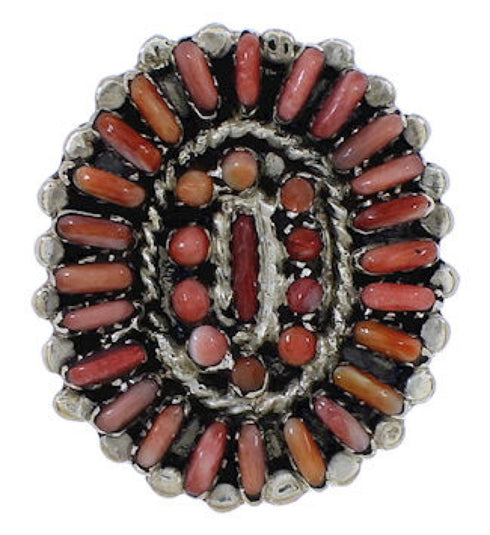 Southwest Red Oyster Shell Needlepoint Ring Size 4-3/4 EX43716